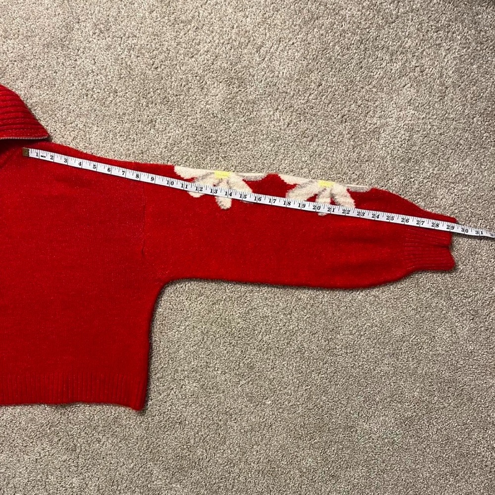 Red Floral Zip-Up Sweater - Picture 7 of 7